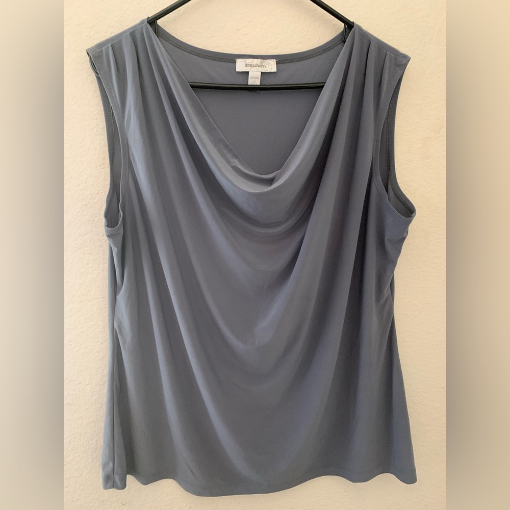 Dress barn  Slate Blue gray Draped Cowl Neck Sleeveless blouse